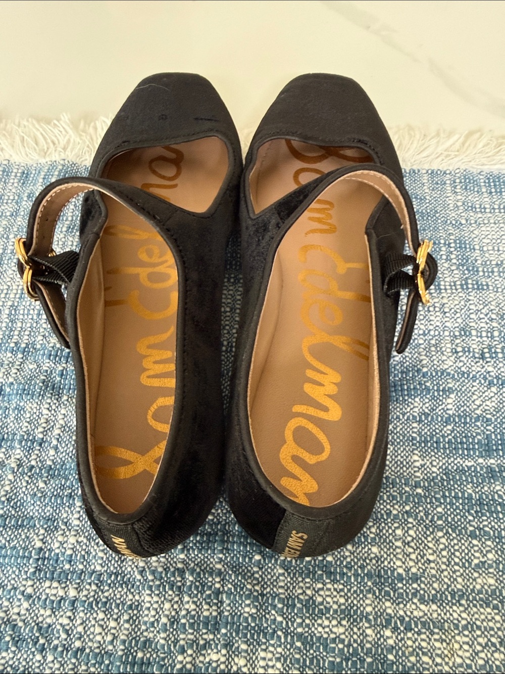 Sam Edelman Black Velvet Mary Jane Flats with Buckle Strap - Picture 3 of 5